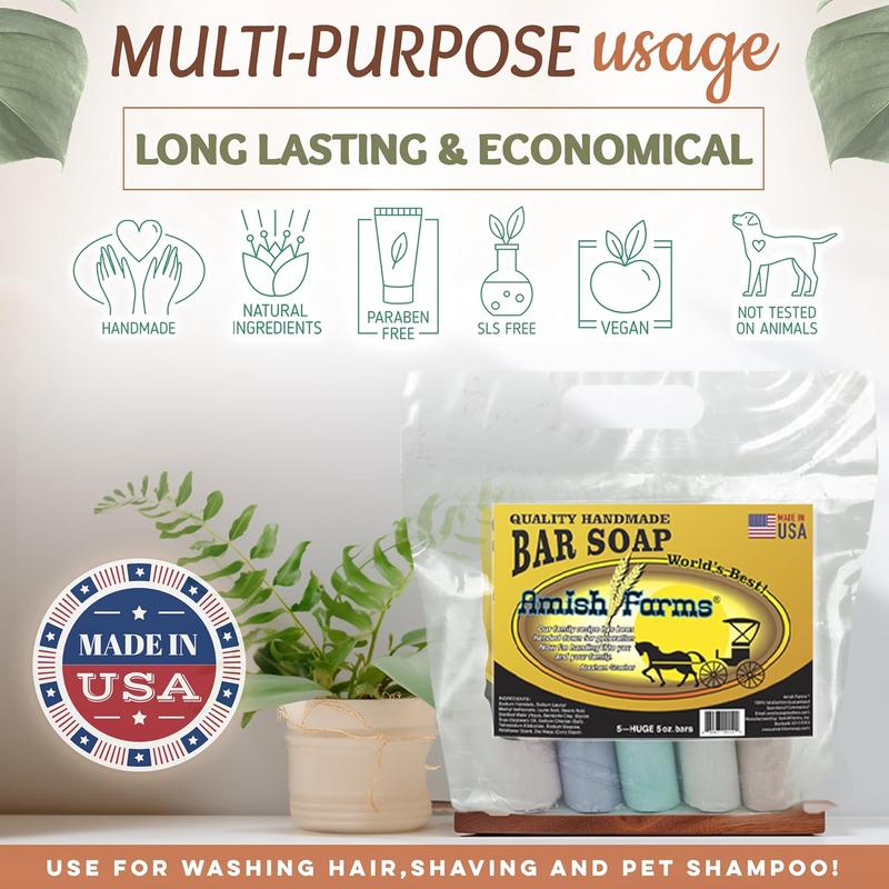 Original Recipe All Natural Amish soap bar- Made in USA, Handmade, Vegan Moisturizing for Sensitive Skin - Women & Mens Bar Soap or Mens Soap - Wildflower Scent 5 Oz Each (5 Bars) Colors Vary Body Care Body Wash
