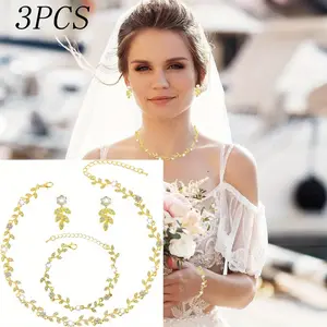 3PCS Crystal Rhinestone Choker Necklace Dangle Earring Link Bracelet Jewelry Set for Brides Bridesmaid Prom Costume Accessories for Women