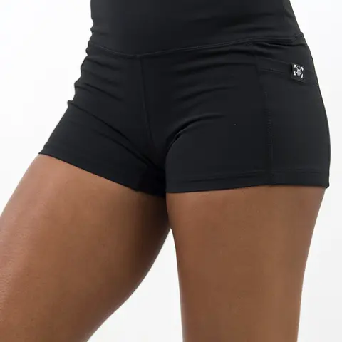 CVG Women's High-Waist Solid Seamless Black Shorts - Pockets, Moisture-Heat Wicking Polyester Spandex, Silicone Stay-Put, Quick-Dry, Gym Fit Gym Clothes Women Running Training Shorts