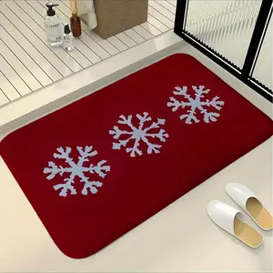 Christmas Decoration, Background with Snowflake Pattern, Non-Slip Bathroom Entrance Mat, Soft Flannel Material, Home Kitchen Accessory
