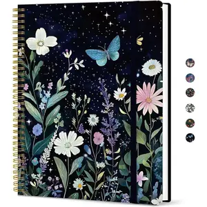 Large Spiral Lined Journal for Women, 8.5" x 11" Notebooks for Work Collge Ruled, A4 Aesthetic Cute Journaling Notebooks for Writing, Plastic Cover, Celestial