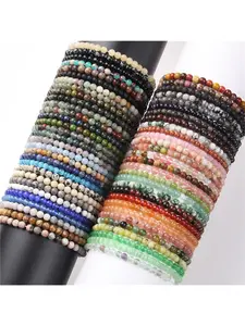 1pc Versatile Simple 4mm Beaded Stone Elastic Bracelet