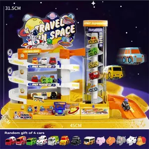 City Car Parking Building Adventure Toy with Lights and Music, Interactive Electric Track Set with Garage and Toy Cars