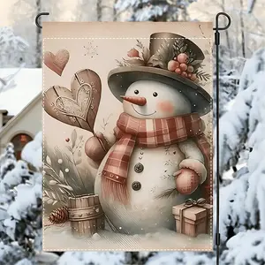 Charming Snowman Christmas Garden Flag-Winter Farmhouse Outdoor Trim, Durable Linen, No Rod Required Double Sided Waterproof Burlap Flag Decoration Art Decorating Home Ornaments 12*18Inch