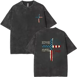 Patriotic Christian Faith T-Shirt – Stand for Flag Kneel for Cross Religious Shirt | American Pride Cross Design Tee for Men  | Conservative Christian Cotton Clothing Tee