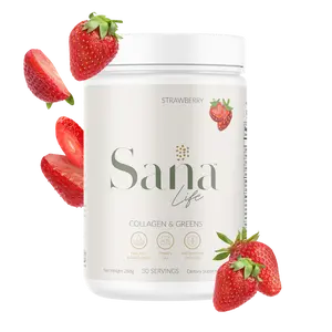 Sana Life Collagen & Greens Powder, Multi-Collagen Supplement with Hyaluronic Acid for Skin, Hair, Nail & Gut Health - 30 Servings (Strawberry) collagen