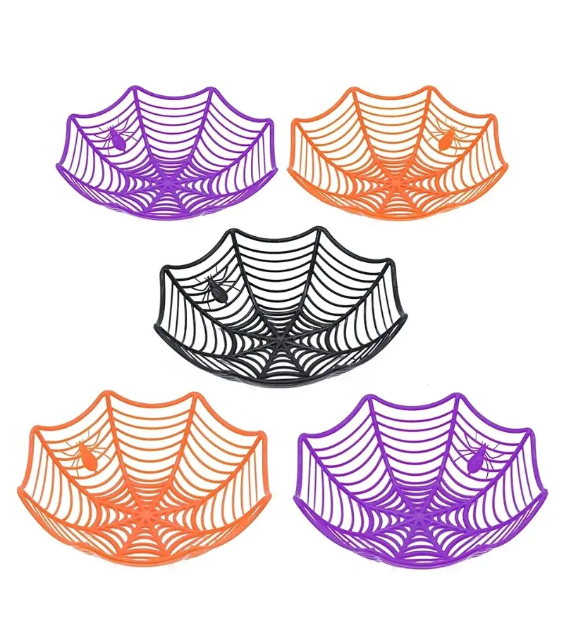 5 Pcs Halloween Candy Bowl Dish Spider Web Halloween Decorations Indoor Decor, Party Supplies Favors Table Desk Haunted House Trick Or Treat Basket Plastic
