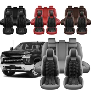 Fit For Chevrolet Silverado GMC Sierra 2007-2024 2025 2026 1500 2500 3500 HD Crew Cab Pickup Full Leather Car Seat Covers Front And Rear Full Set Seat Protector Cushion
