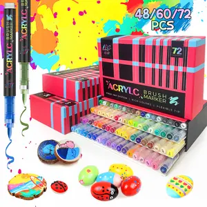 48/60/72 color liquid acrylic marker pen, Artist Bundle, children's DIY acrylic paint pen, strong color expressiveness, DIY craft made, school use, Christmas gift