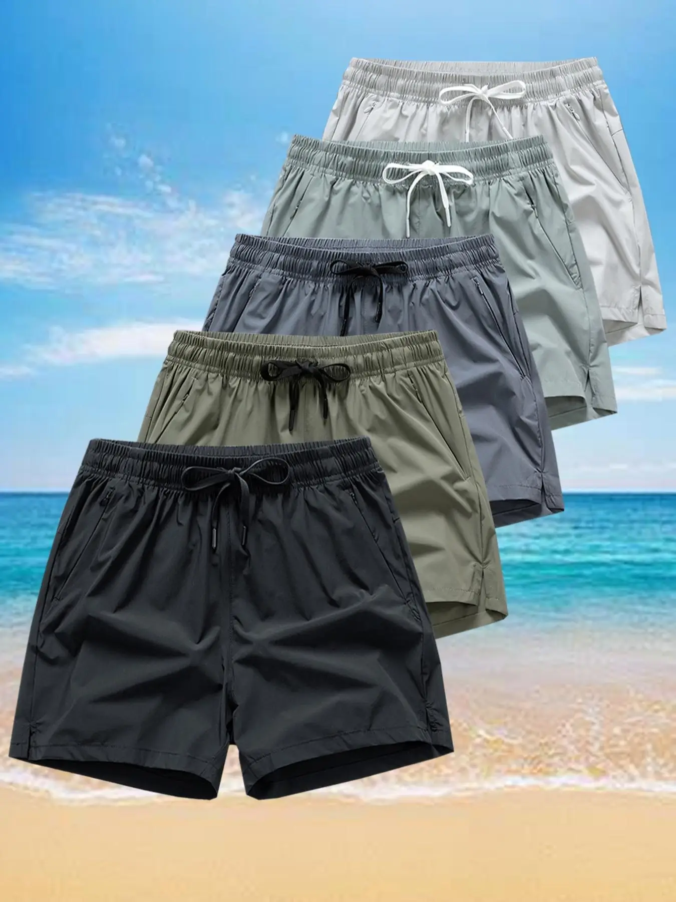 Men's Zipper Pocket Shorts, Regular Fit Casual Drawstring Waist Shorts for Daily Outdoor Wear, Men Bottoms for All Seasons, Casual Sweat Shorts