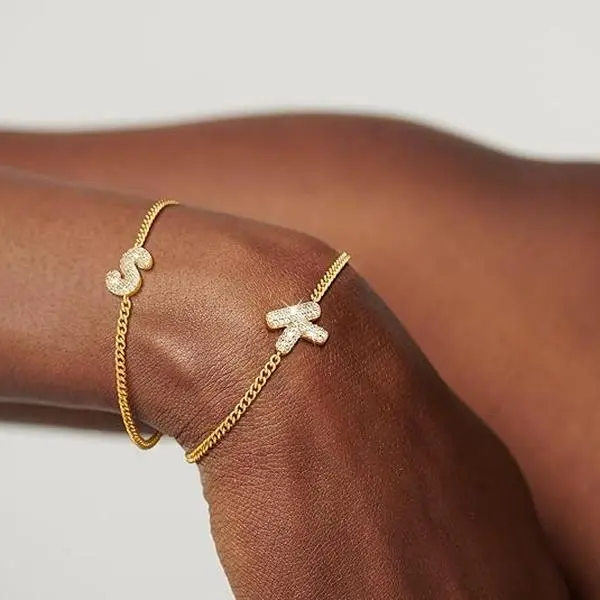 Chesky&Tewiky&Moodear Dainty Bracelet for Women - Trendy A-Z Initial Letter Adjustable Chain Bracelets for Women Jewelry Gifts - Engraved 26 Letters Initial Charms Bracelet Stainless Steel Bracelet Birthday Christmas Jewelry Gift for Women Teen Girls