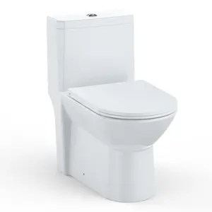 One Piece Toilet, W2121 Ceramic + PP One - Piece Toilet with Elongated D - Shaped PP Cover, 3/4.8L Dual - Flush Top - Mounted Buttons,Quiet Modern Toilet for Bathroom, White