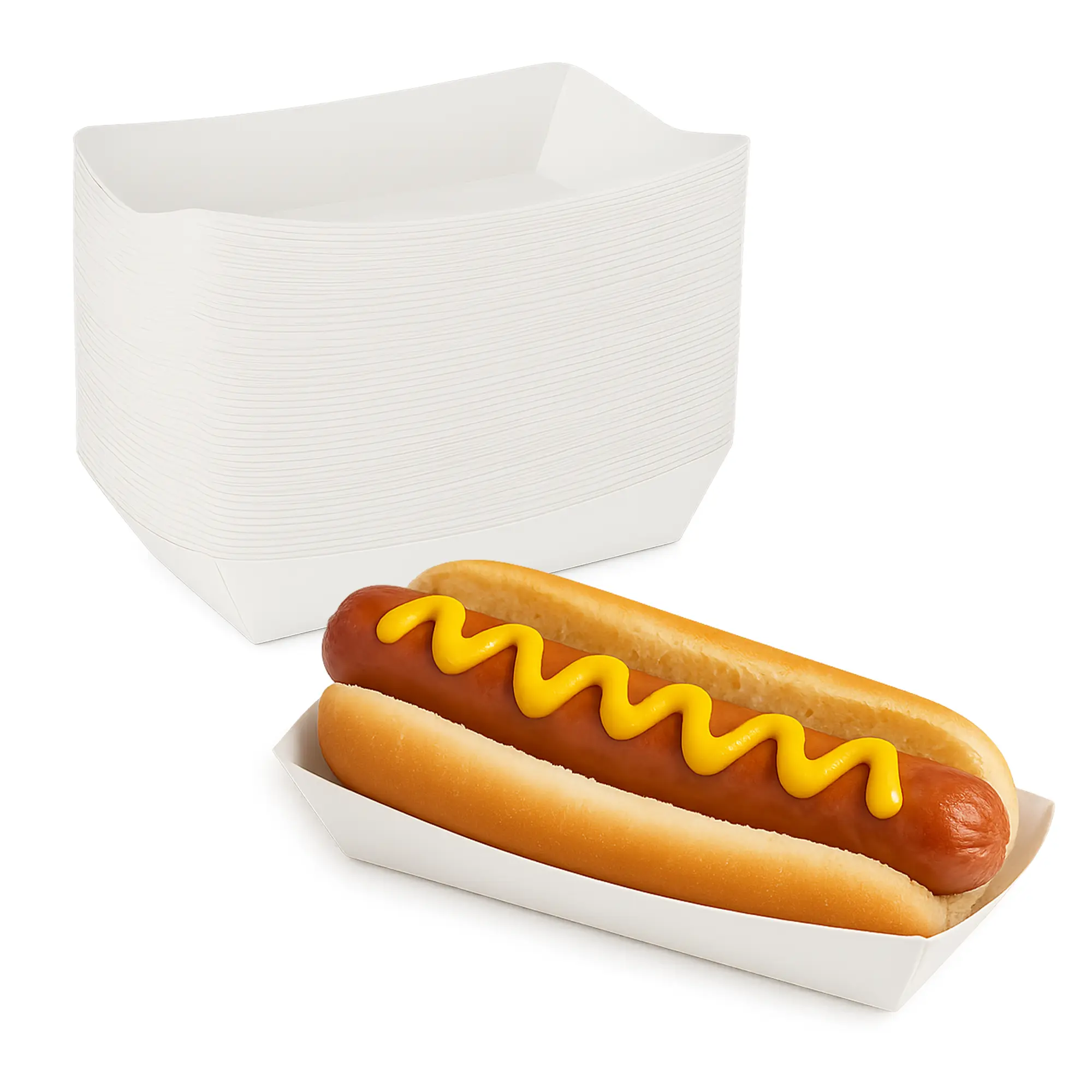 MT Products Greaseproof White Paper Hot Dog Trays - 7x2.75x1.5" Disposable Food Trays, Portable Takeout Tableware for Home, Festive Supplies, Eco-Friendly Barrier Coating