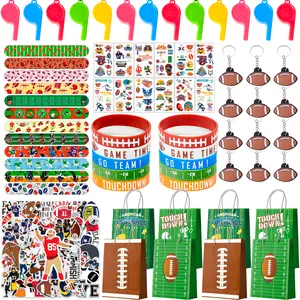 Super Bowl Birthday Party Decorations, 122pcs All-In-One Football Party Favors Set Football Party Bags, Football Keychains Bracelets Stickers Whistle etc Rugby Party Favors for Football Party Decor