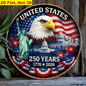 2D Flat, 1pc 8'' United States 250th Anniversary Round Metal Sign |   USA 250 Years Anniversary Wall Art , Patriotic Home Decor, 1776-2026 American Decorative Sign, Independence Day Room Decor