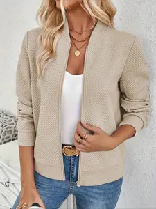 Women's Autumn Winter Fashion Casual Jacquard Jacket Coat Long Sleeve, Basic Fitted Style, Moderate Fabric Thickness, Perfect for Spring & Fall Seasons