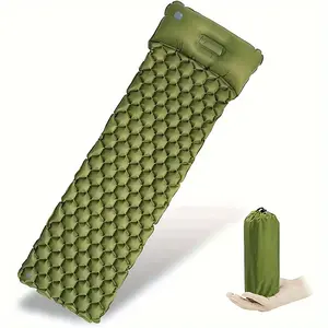 1-Person Inflatable Camping Mattress, Portable Self-Standing Air Bed, Olive Green Ultralight Sleeping Pad for Hiking, Backpacking, RV, Outdoor & Car Camping, Durable Lightweight Camp Gear with Carry Bag