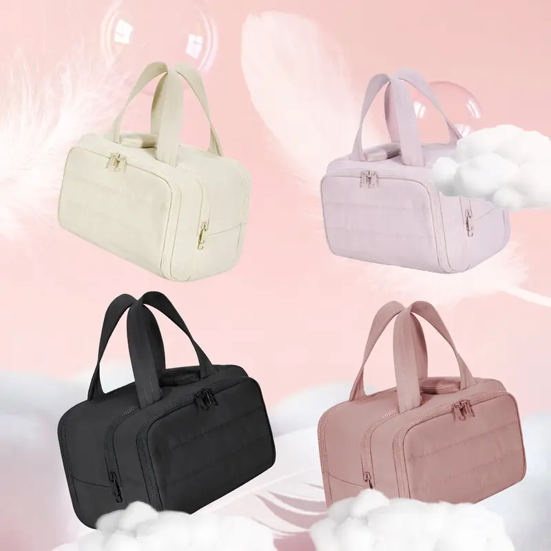 Women's Travel Toiletry Organizer Bag - 11.8*7.3*8.3 Inch Lightweight Leak-Proof Polyester Pouch with Handle, Full-Open Access, 3-in-1 Compact for Cosmetics & Essentials, Ideal for Business Trips (Travel Toiletries Kit)