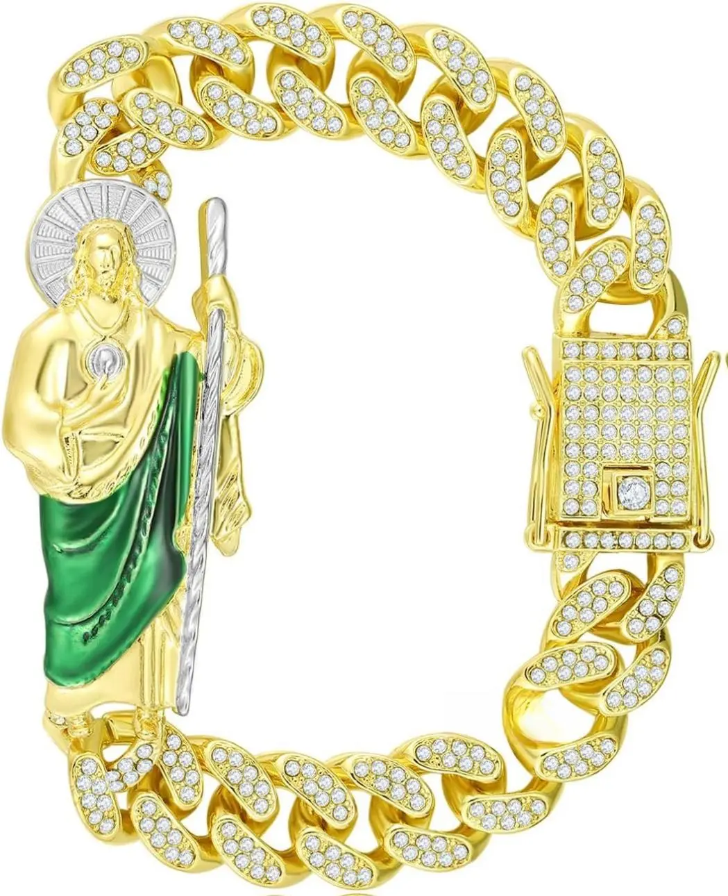 San Judas Tadeo Bracelet Stainless Steel 24k Gold Plated Saint Jude Pendant Catholic Mexican Bracelets For Men (Gold 286)
