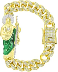 San Judas Tadeo Bracelet Stainless Steel 24k Gold Plated Saint Jude Pendant Catholic Mexican Bracelets For Men (Gold 286)