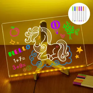 DIY Hand-Painted LED Drawing Board Lamp, Hardened Acrylic Light Board can be Repeatedly Erased and Written, with 7 Colored Pens and Foldable Bracket, Suitable for Children's Creative Painting, Writing and Gifts, Light Box