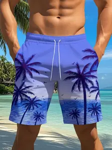 Summer Fashion Geometric Print Shorts, Tropical, Casual Loose Fit, Drawstring Waist, Beachwear and Vacation, Smooth Fabric, Hawaiian Beach Shorts