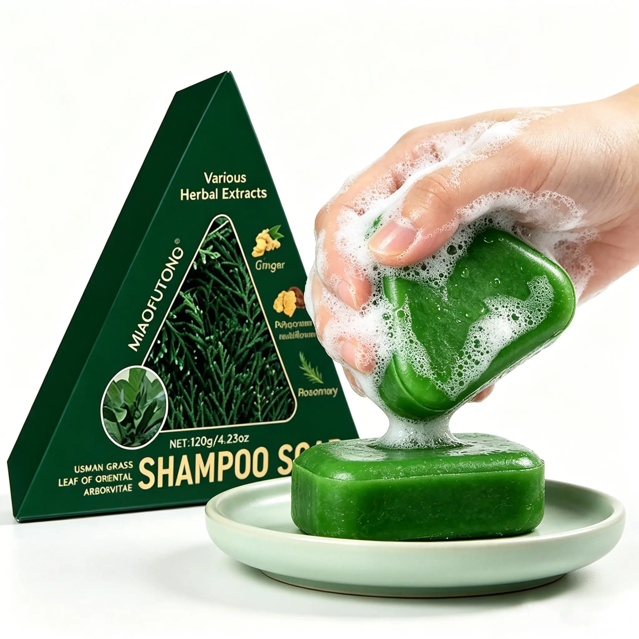 Usman Grass Oriental Arborvitae Leaf Shampoo Bar,Plant-Based Shampoo Bar ,Strengthens Roots, Reduces Hair Fall, for Thinning Hair, Anti-Hair Loss, Hair Growth, Oil Control, Dandruff Relief, Repair, Nourish
