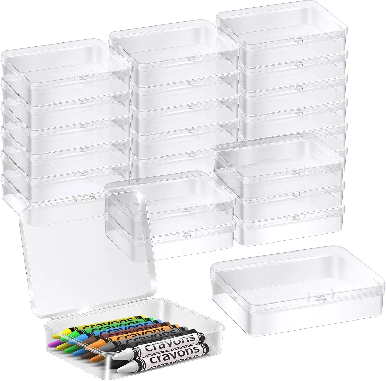 24 Pcs Clear Crayon Box Holds 24 Crayons, 4.5 x 3.4 Inch Plastic Stackable Case Mini Storage Containers Box with Hinged Lid for School Classroom Office Supply (Clear)