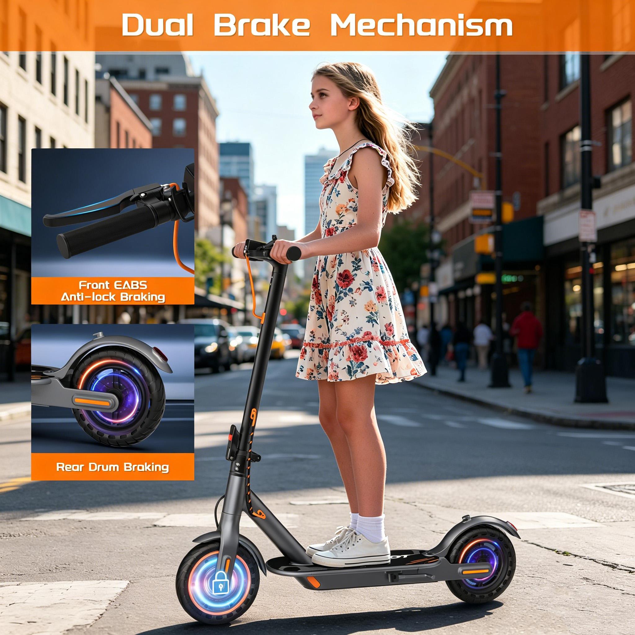 B 2026 Trending Orange Foldable E-Scooter | 350W Electric Scooter for Kids Teens Boys Girls | Dual Brakes 8.5" Solid Tires 15° Climb | Safe Outdoor Adventure Great Gift
