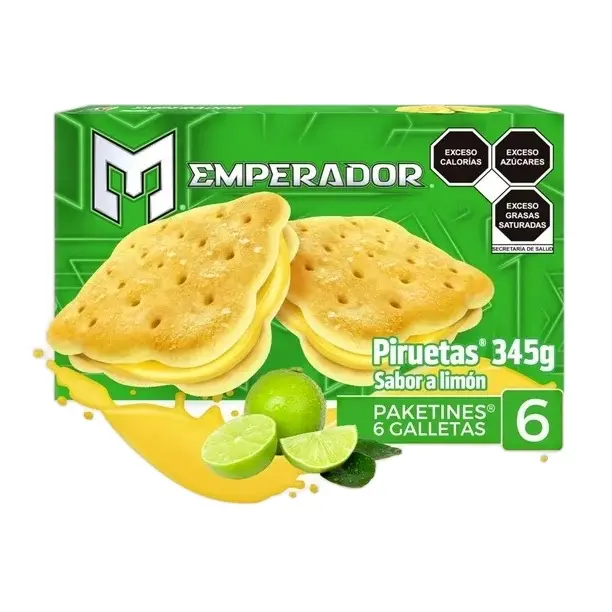 Emperador Cookies. Box with 5/6 cookie packs. Pick from all your favorite classic flavors. Piruetas, Chocolate , Combinado, Senzo, Nuez, or Vanilla