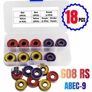Abec-9 608 Skateboard Roller Steel Sealed Ball Bearings, High Performance Stainless Steel, Anti-Rust, Durable, 18 Pieces Per Box