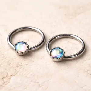 Stainless Steel Rainbow Rhinestone Captive Bead Ring Nipple Jewelry