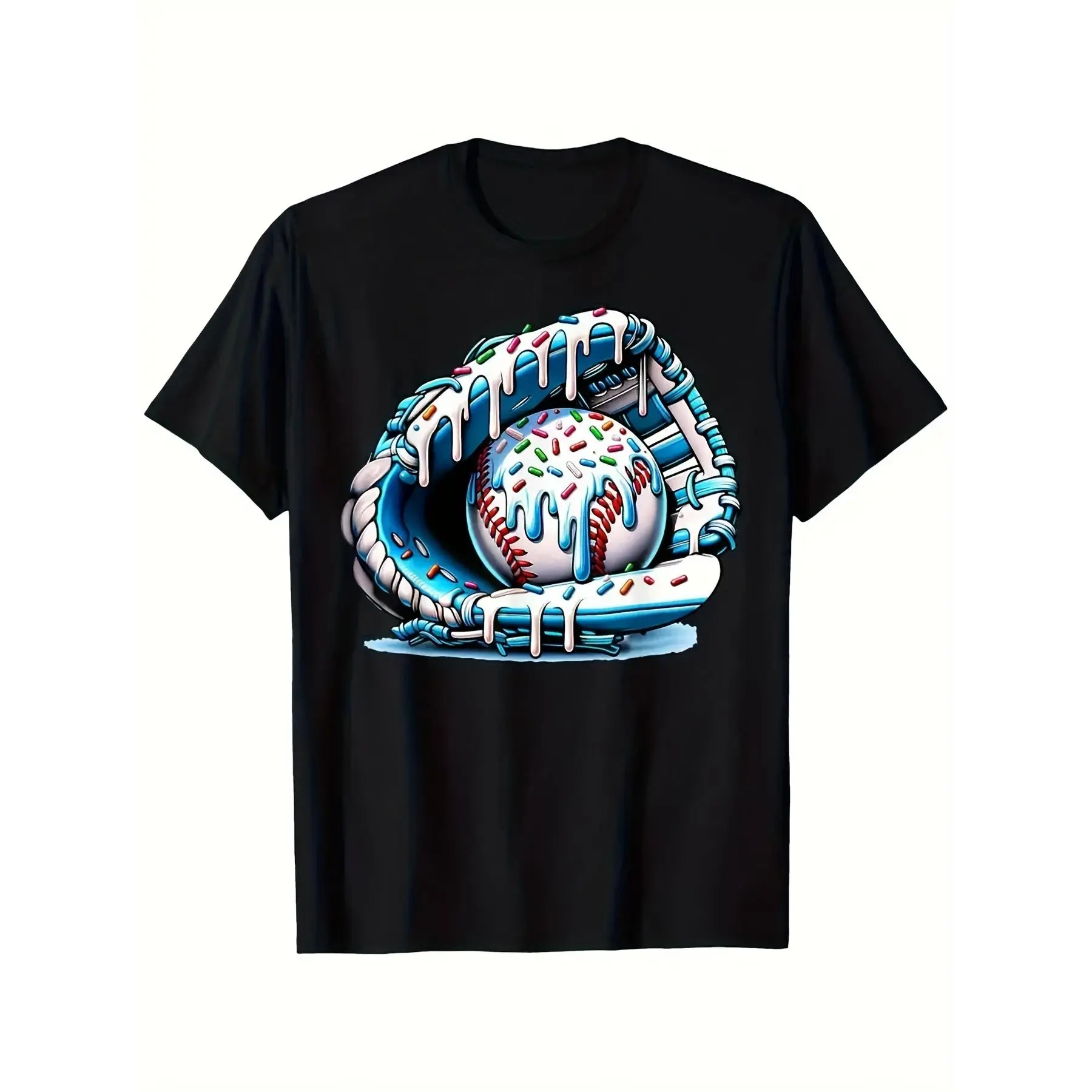 Boys' Baseball Ice Cream Donut Print T-Shirt - Breathable, Fun Sports Design with Colorful Sprinkles and Matte Finish, Casual Summer Tee, Perfect Gift for Youngsters, Comfortable Polyester Fabric, Summer T-Shirt
