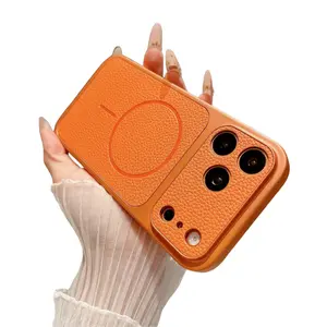 [Free!!Ship!] Matte PU Texture Leather Phone Case for iPhone 17 Pro Max 16 15 14 Mag Safe Military Grade Drop Shockproof Protective Phone Cover