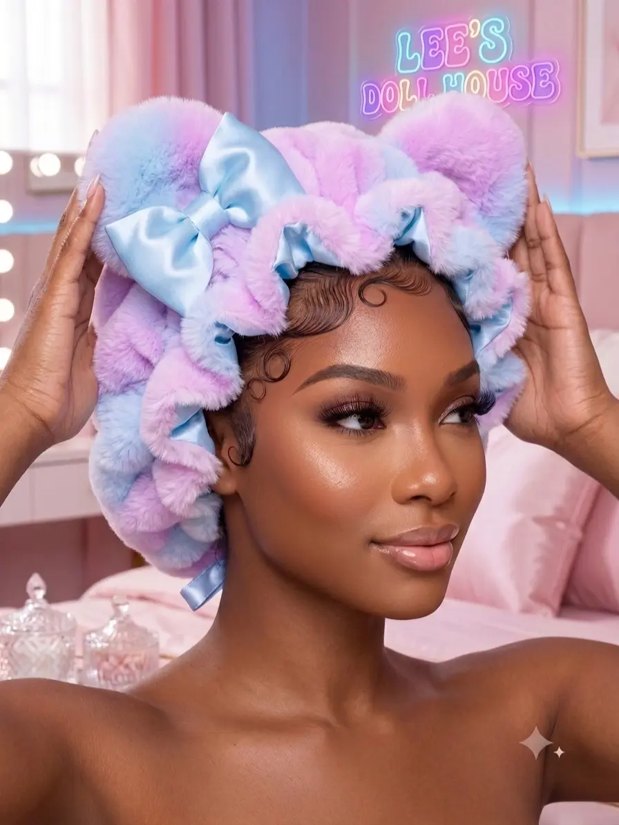 Plush Teddy Bonnet - Heatless Ultra-Soft Faux Fur Haircare Sleep Cap with Satin Lining, Silk Press Compatibility, Curl/Braid Protection, Moisture Lock, Adjustable Fit, Machine Washable