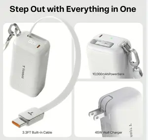 TORRAS PowerGo 3-in-1 GaN Charger Power Bank 45W Fast Charging 10000mAh Portable Battery with 3.3ft Retractable Cable Travel Hook for iPhone iPad MacBook Galaxy - Device, Digital