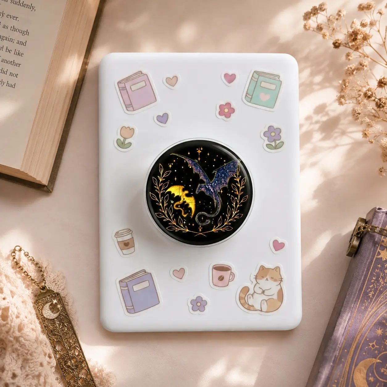 Fantasy Dragon Phone Grip | Celestial Galaxy Dragon Phone Stand | Aesthetic Mythical Creature Grip for Smartphones & Tablet Gift Idea