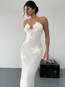 Women's Sexy Slim-Fit Knitted Dress With Starfish Decoration, Summer Vacation Beach Cover-Up, Casual Holiday Wear, Lightweight & Comfortable Design, Casual Boho Elegant