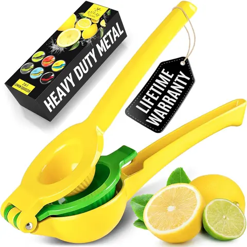 Zulay Kitchen 2-in-1 Metal Lemon Squeezer - Sturdy Manual Juicer for Maximum Extraction, Easy to Clean, Perfect for Citrus Fruits