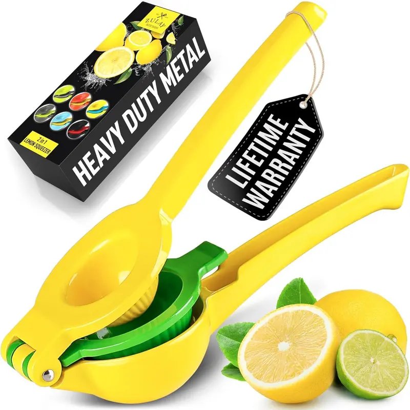 Zulay Kitchen 2-in-1 Metal Lemon Squeezer - Sturdy Manual Juicer for Maximum Extraction, Easy to Clean, Perfect for Citrus Fruits