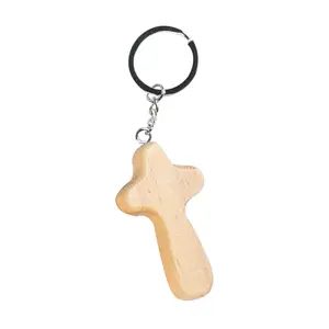 Simple Wooden Comfort Cross Keychain Handmade Car Keyring for Men & Women