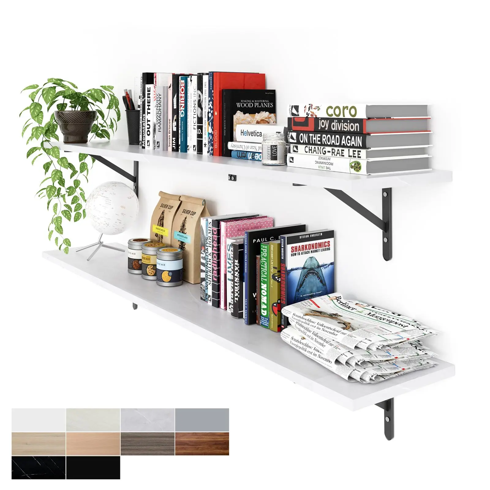Kaboon Wall-Mounted Floating Shelves (Set of 2, Large Open Design) - Space-Saving for Home Use, Interior Room Decor with Easy Installation