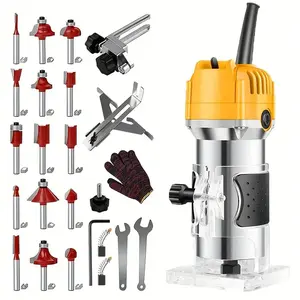 800W Wood Router, 30000r/min Compact Wood Palm Router Tool, Hand Wood Router Tool With 15PCS 1/4" Router Bits For Woodworking, Trimming, Carving
