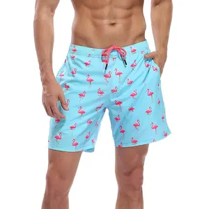 Mens Printed 7" Inseam Swim Trunks with Compression Liner Swimming Shorts,Beach Quick Dry Fabric Front Pockets & Adjustable Drawstring - Swimming Shorts