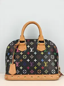 Pre-owned Black Monogram Multicolore canvas and natural cowhide trim Shoulder Bags Louis Vuitton Black Monogram Multicolore Alma PM Handbag【FL2112】