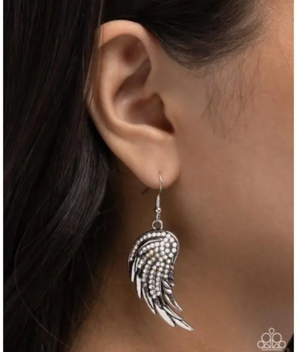 Angelic Appeal - White Rhinestone Angel Wings Earrings
