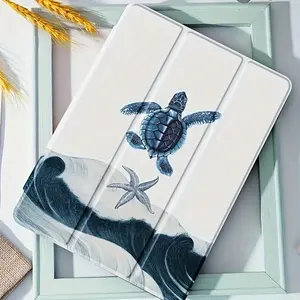 Sea turtle and starfish pattern, with adjustable stand and pencil holder , foldable anti-slip TPU protective case, suitable for Samsung, iPad mini, iPad Air, iPad Pro/iPad 10th generation, 11th generation and other series iPad cases.