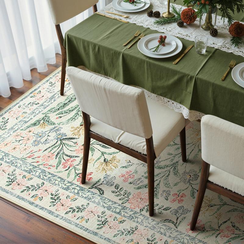 Lahome Flower Washable Area Rugs, Non-Slip Soft Rug for Dining Room, Living Room, Bedroom and Kitchen, Spring Rugs for Decor