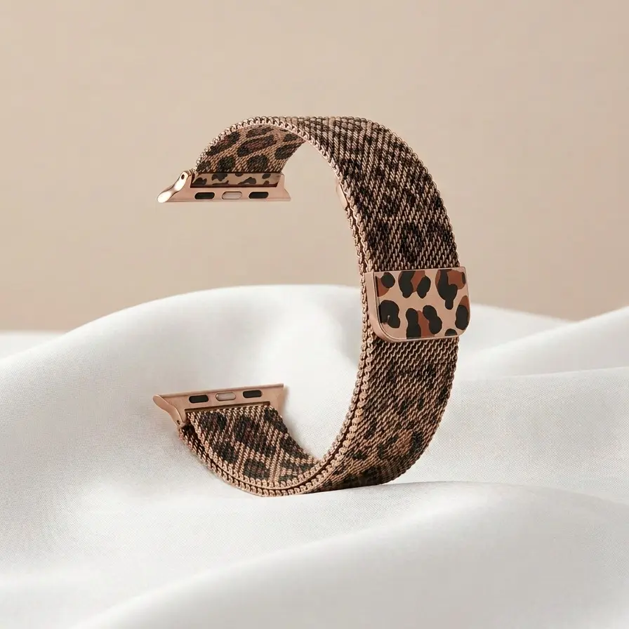 Leopard Print Smart Watch Strap Milanese Magnetic  Buckle Strap - Wild Eopard Print Suitable for iWatch 11/10/9/8/SE, Enhances The Sense Of Fashion On The Wrist Watch Accessories