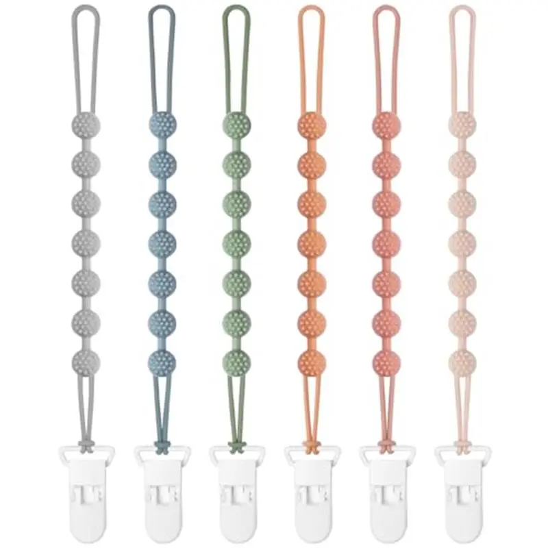 6 Pack Baby Pacifier Clip, Silicone Pacifier Clips Holder with One Piece Design, BPA Free, Soft Flexible Binky Clips with Texture for Baby Boy and Girl